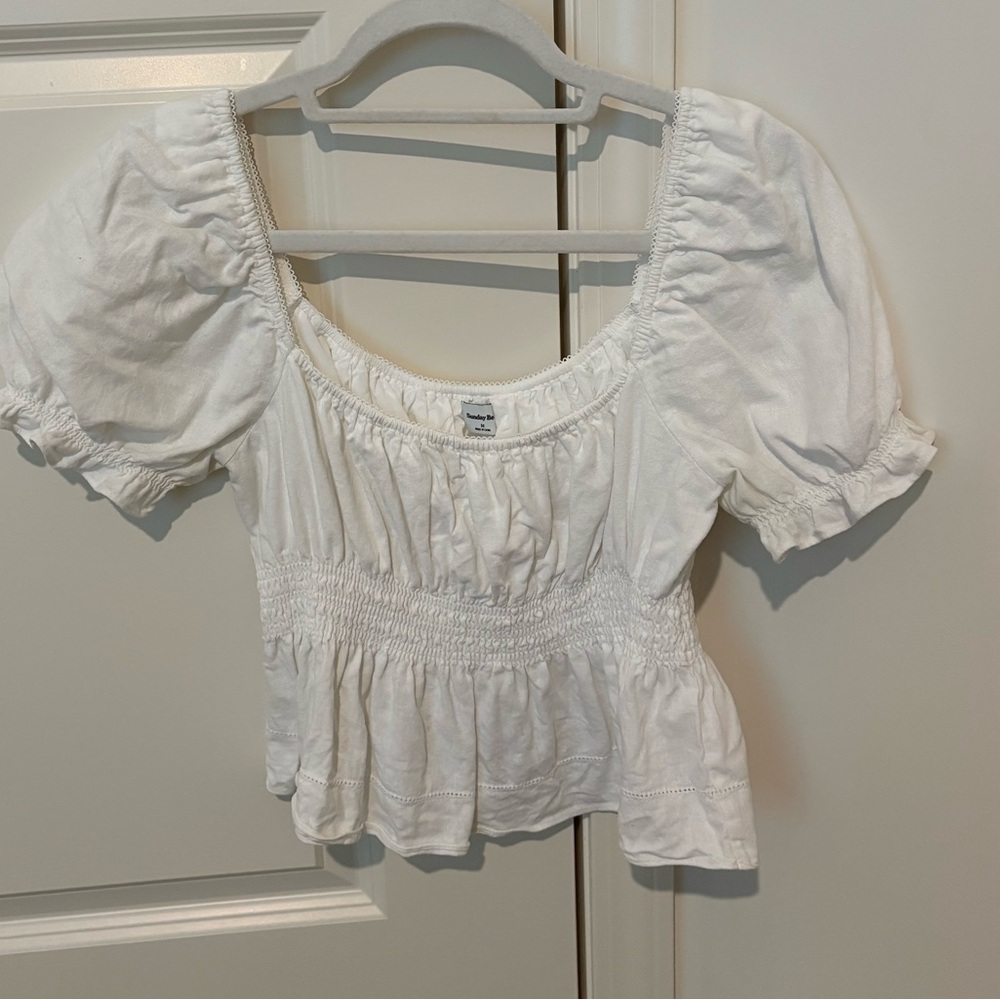 Sunday Best White Puff Sleeve Peplum Blouse